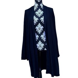 Skims Cardigan Duster Women Plus 2XL Lagen Black Knit Pockets Open Front